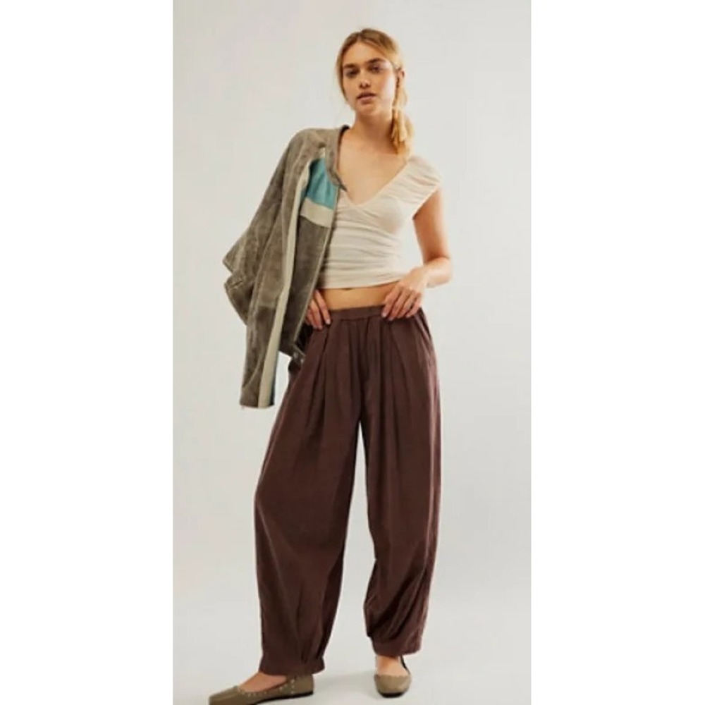 Free People To The Sky Cord Parachute Slouchy Brown Pull-On Pants